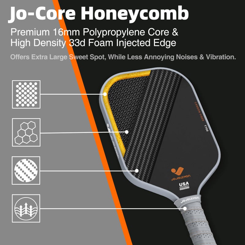JOJOLEMON Pickleball Paddles, Raw Carbon Fiber Rackets with 16mm Polymer Honeycomb Core, Hybrid Racquet Designed for Ultimate Spin & Consistency - USAPA Approved - Image 3