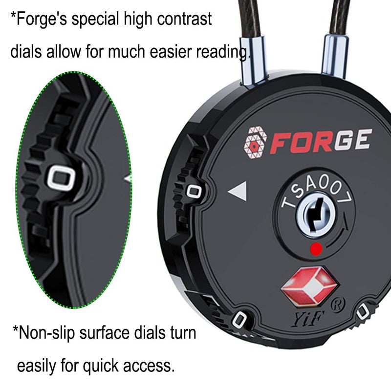Forge Quality TSA Approved Luggage Locks for Travel Accessories, Suitcase, Pelican case, Ammo Boxes, Set Your own Combination, Zinc Alloy Body-Cable Black 4 Locks - Image 4