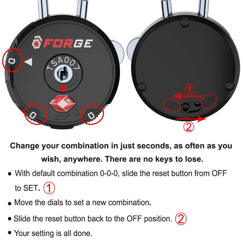 Forge Quality TSA Approved Luggage Locks for Travel Accessories, Suitcase, Pelican case, Ammo Boxes, Set Your own Combination, Zinc Alloy Body-Cable Black 4 Locks - Image 5