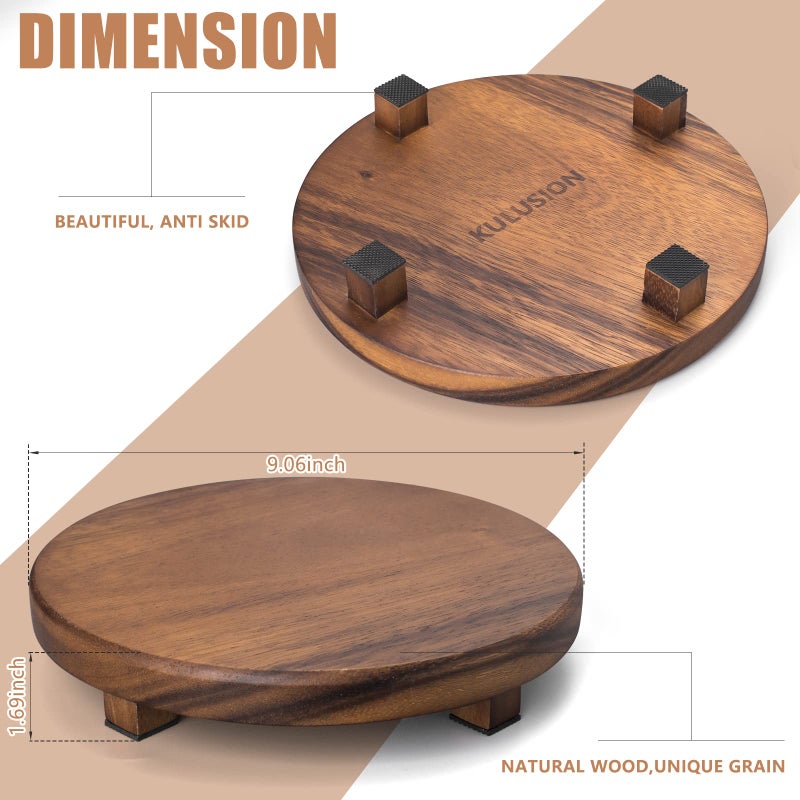 kulusion Walnut Wood Pedestal Stand, Decorative Wood Riser For Display, Farmhouse Decor Soap Tray, Displays Your Plant Bottles Candles for Your Home (Round,9 x 1.57Inch) - Image 2