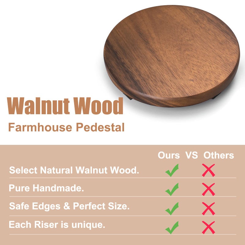 kulusion Walnut Wood Pedestal Stand, Decorative Wood Riser For Display, Farmhouse Decor Soap Tray, Displays Your Plant Bottles Candles for Your Home (Round,9 x 1.57Inch) - Image 3