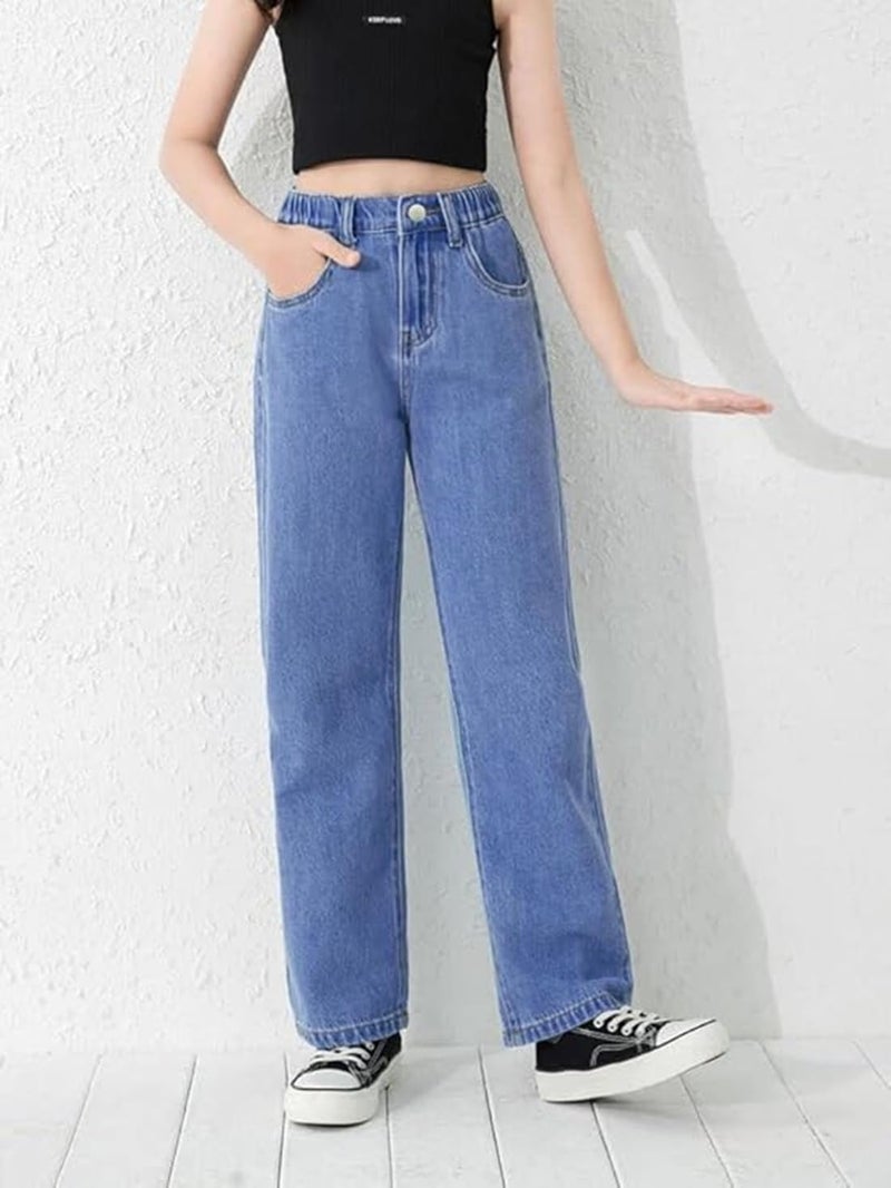 ADBUCKS Stretchable Denim Fabric High Rise Wide Leg Jeans for Girls II Girls Bootcut Jeans (in, Age, 9 Years, 10 Years, Stone) - Image 2