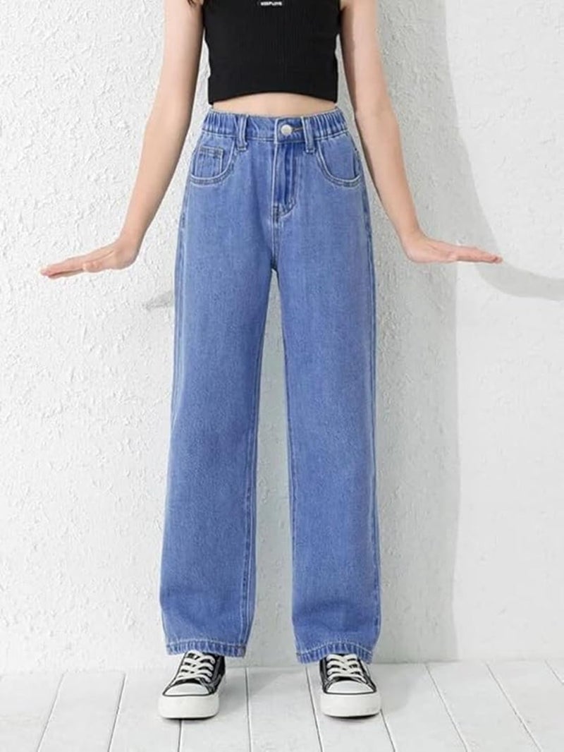 ADBUCKS Stretchable Denim Fabric High Rise Wide Leg Jeans for Girls II Girls Bootcut Jeans (in, Age, 9 Years, 10 Years, Stone) - Image 3