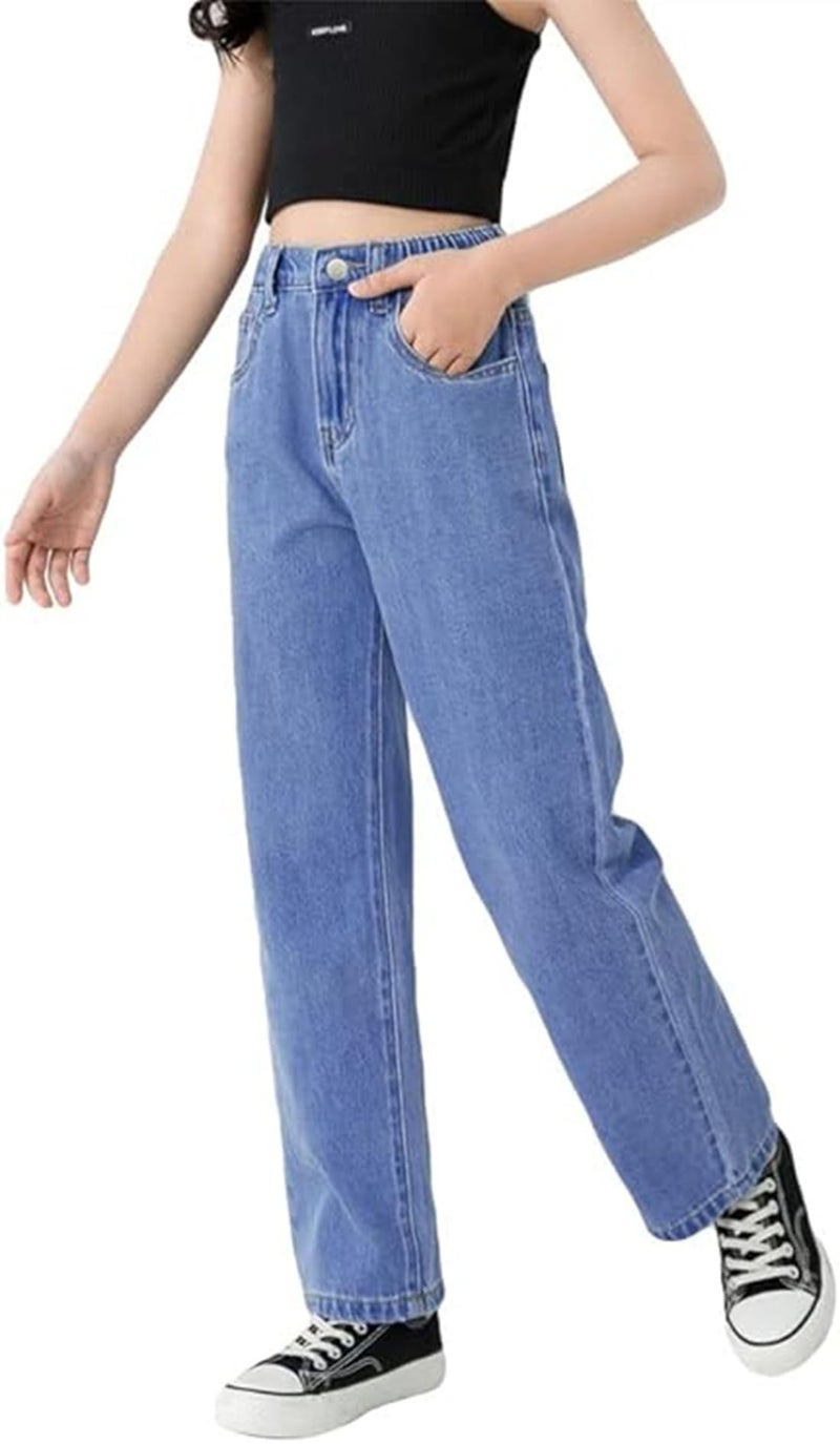 ADBUCKS Stretchable Denim Fabric High Rise Wide Leg Jeans for Girls II Girls Bootcut Jeans (in, Age, 9 Years, 10 Years, Stone) - Image 1