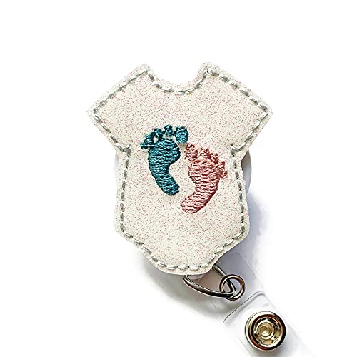 SCRAPHEART Baby Feet Onesie Badge Reel, Labor & Delivery Nurse Retractable ID Holder, NICU OB-GYN Badge Clip, Cute Healthcare Worker Gift - Image 1