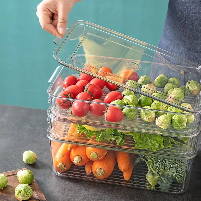Rabbonix Stackable Refrigerator Organizer For Vegetable And Fruit Fridge Storage Container With Lid Capacity 3L Pack of 01 Acrylic - Image 4