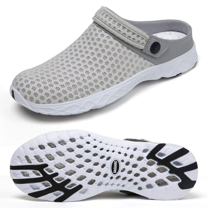 SAGUARO Men's Women's Quick Dry Garden Shoes Lightweight Breathable Gardening Clog Water Shoes Mesh Sandals for Sports Outdoor Beach Pool Exercise Beige 15 Women/13 Men - Image 1