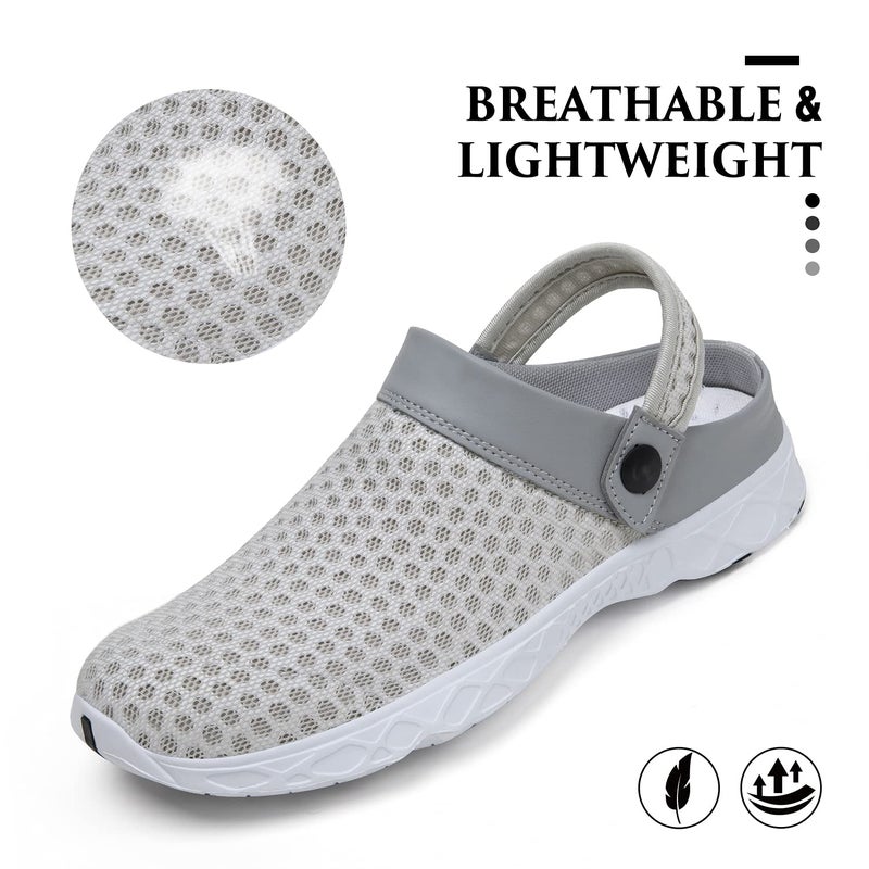 SAGUARO Men's Women's Quick Dry Garden Shoes Lightweight Breathable Gardening Clog Water Shoes Mesh Sandals for Sports Outdoor Beach Pool Exercise Beige 15 Women/13 Men - Image 2