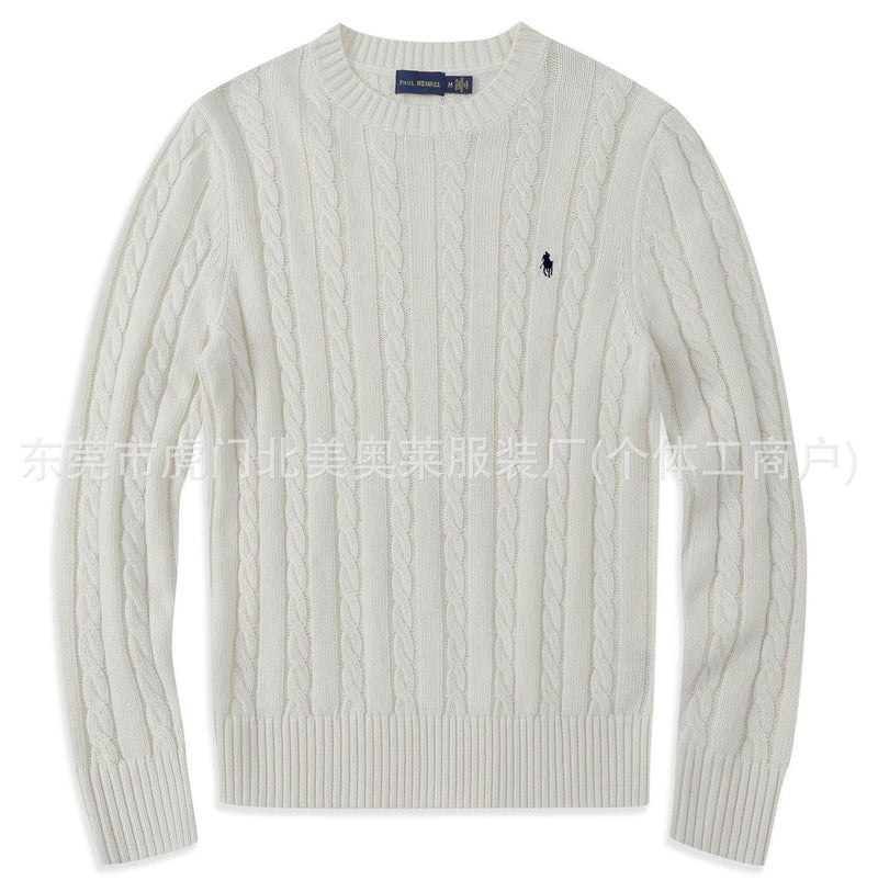 سويت شيرت رجال بولو ماركة RL الجديدة مع تصميم ملتوي للبيع بالجملة عبر الحدود، بياقة دائرية، سويت شيرت كاجوال أبيض - Image 1