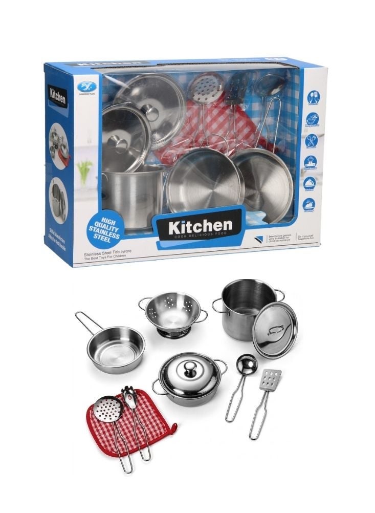 NinEx Stainless Steel Pretend Kitchen Utensils Toy Play Set - Image 2