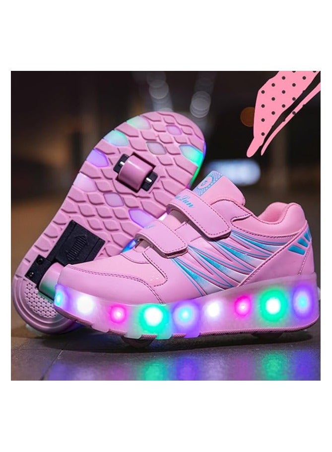 أحذية رياضية بعجلات، أحذية تزلج بعجلات للأطفال، أحذية تزلج بعجلات مع إضاءة LED للأطفال (وردي) - Image 2