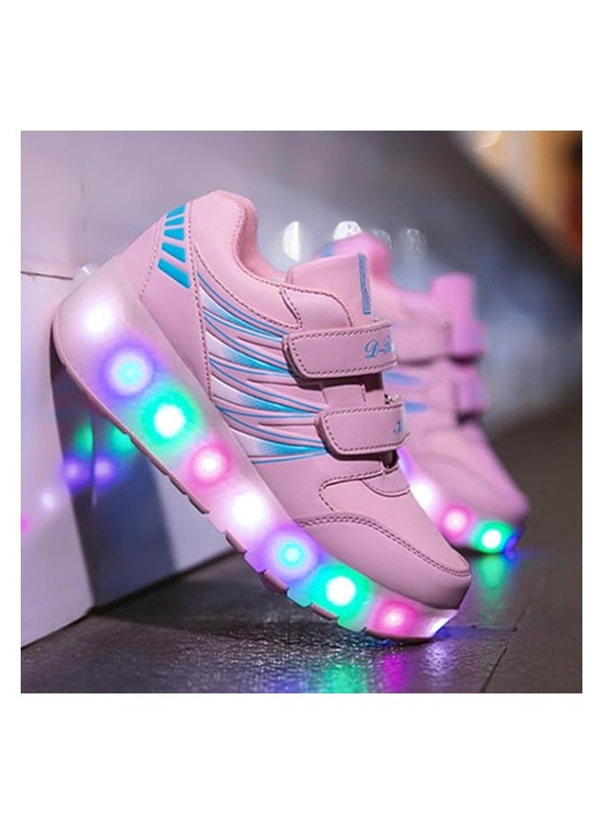 أحذية رياضية بعجلات، أحذية تزلج بعجلات للأطفال، أحذية تزلج بعجلات مع إضاءة LED للأطفال (وردي) - Image 4