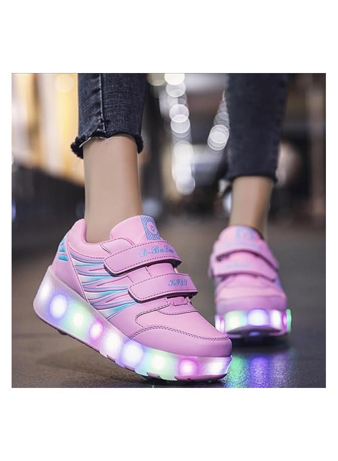 أحذية رياضية بعجلات، أحذية تزلج بعجلات للأطفال، أحذية تزلج بعجلات مع إضاءة LED للأطفال (وردي) - Image 3