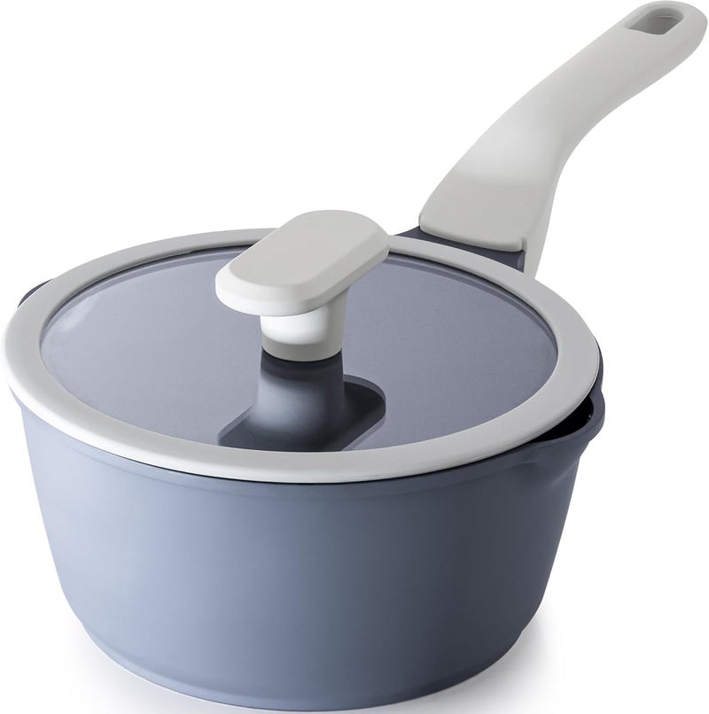 PRICUSIS Nonstick Saucepan with Lid, 2 Quart Ceramic Sauce Pan, Non Toxic Sauce Pot with Pour Spouts for Multipurpose Use, PTFE, PFOA & PFAS Free, Induction Compatible. - Image 1