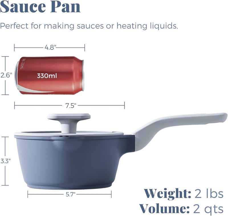 PRICUSIS Nonstick Saucepan with Lid, 2 Quart Ceramic Sauce Pan, Non Toxic Sauce Pot with Pour Spouts for Multipurpose Use, PTFE, PFOA & PFAS Free, Induction Compatible. - Image 2