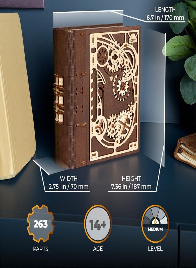 UGEARS Wooden Model Kits for Adults to Build - Book of Secrets 3D Wooden Puzzles for Adults with Steampunk Combination Lock – DIY Mechanical Puzzle Books for Adults – Medium Difficulty 263 Pcs - Image 3