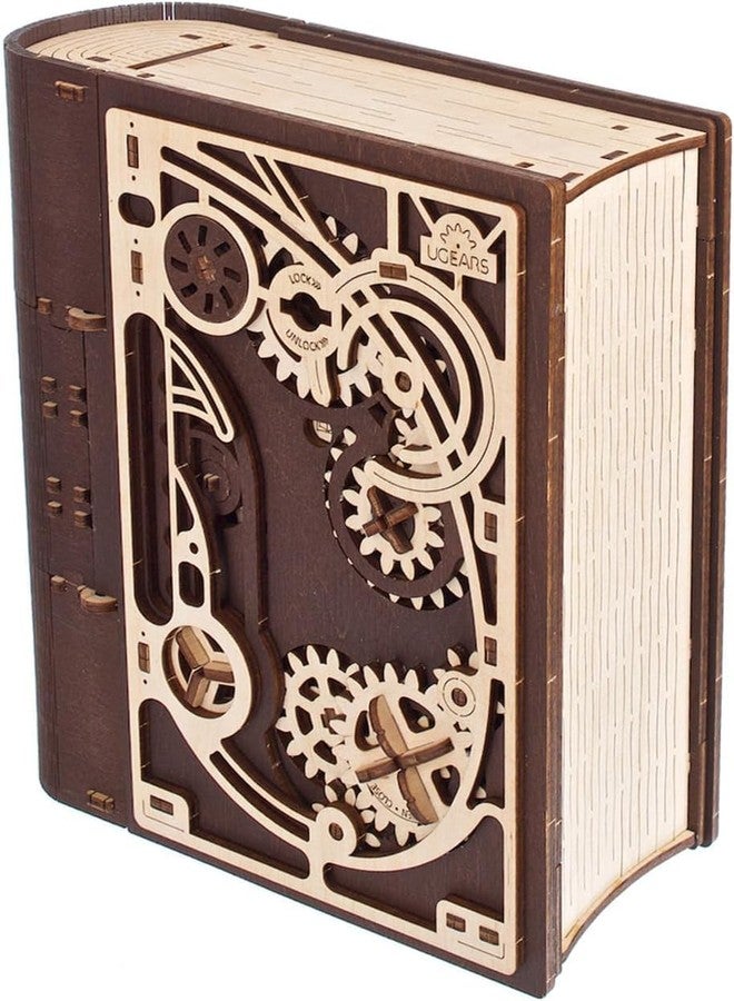 UGEARS Wooden Model Kits for Adults to Build - Book of Secrets 3D Wooden Puzzles for Adults with Steampunk Combination Lock – DIY Mechanical Puzzle Books for Adults – Medium Difficulty 263 Pcs - Image 1