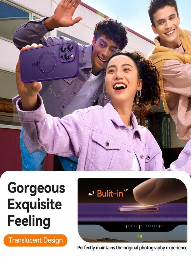 كانشن جراب CANSHN دوار 360 درجة مع حامل مغناطيسي لهاتف iPhone 16 Pro مع التحكم في الكاميرا [حماية كاملة للكاميرا] [متوافق مع Magsafe] غطاء هاتف واقي شفاف غير لامع مقاوم للصدمات مقاس 6.3 بوصة - أرجواني غامق - Image 4