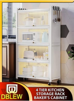DBLEW 4 Tier Kitchen Storage Rack Floor Standing Baker's Rack Shelves Elegant Flip Up Acrylic Doors for Kitchen Dining Living Bed Room Organizer Shelf Pantry Cabinet  - Image 1