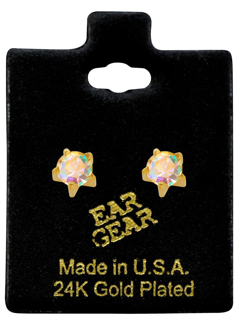 EAR GEAR 24K Gold Plated 4mm Aurora Borealis Tiffany Earrings USA  - Image 1