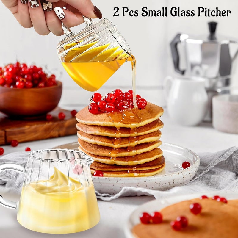 Loscarol 2 Pcs Small Creamer Pitcher, Elegant Wave Shaped Glass Creamer Jug, for Coffee, Milk, Tea, 6 oz Milk Frothing Pitcher for Kitchen - Image 4