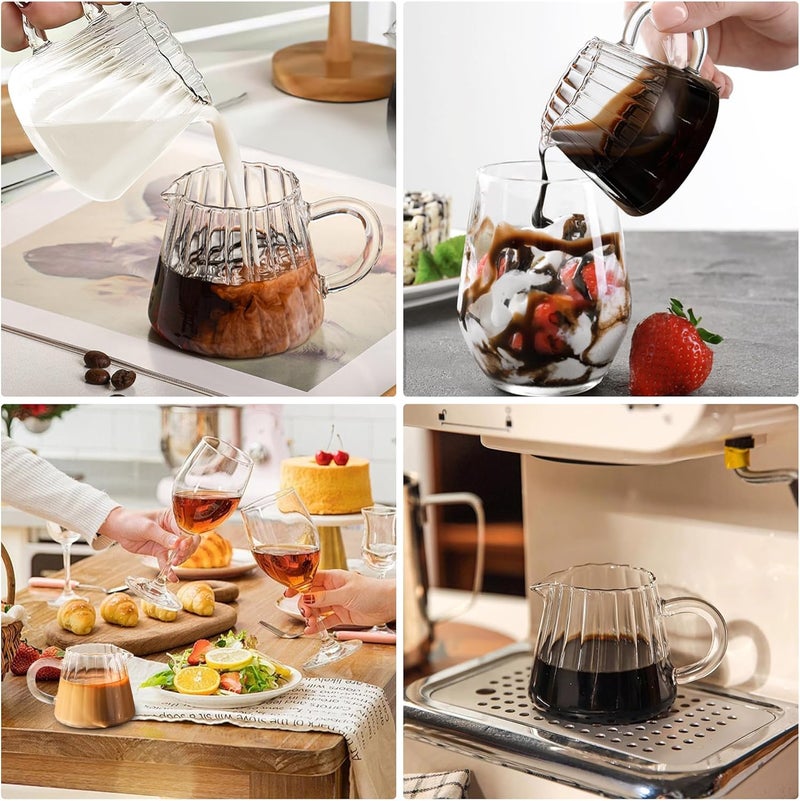 Loscarol 2 Pcs Small Creamer Pitcher, Elegant Wave Shaped Glass Creamer Jug, for Coffee, Milk, Tea, 6 oz Milk Frothing Pitcher for Kitchen - Image 5