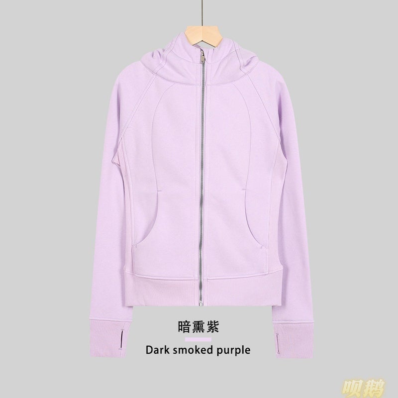 Women's Slim Fit Full-Zip Hooded Fleece Jacket Breathable Cotton Blend Embroidered Yoga Sports Autumn Winter - Image 1