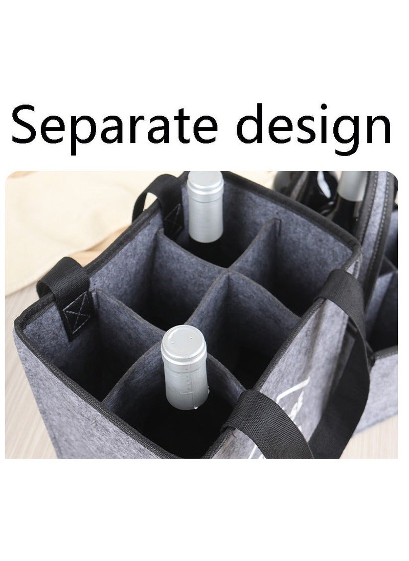 Y&D - Felt Wine Tote Bag for 6 Bottles Portable Bottle Carrier with Divider Reusable Storage Bags Holder Picnic Camping Travel Party 24x15x15cm - Image 1