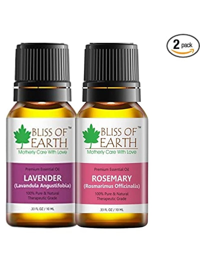 BLISS OF EARTH Bliss Of Earth Pure Lavender Essential Oil & Rosemary Natural Essential oil Combo 10ml Therapeutic Grade Pack of 2  - Image 1