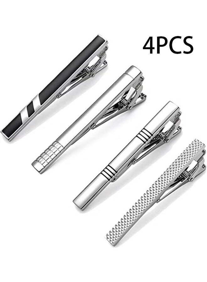 Unewshi Tie Clips for Men, 4 Pack Classic Tie Clip Silver Necktie Tie Bar Pinch Clips Suitable for Wedding Anniversary Business and Daily Life 5.8cm  - Image 1