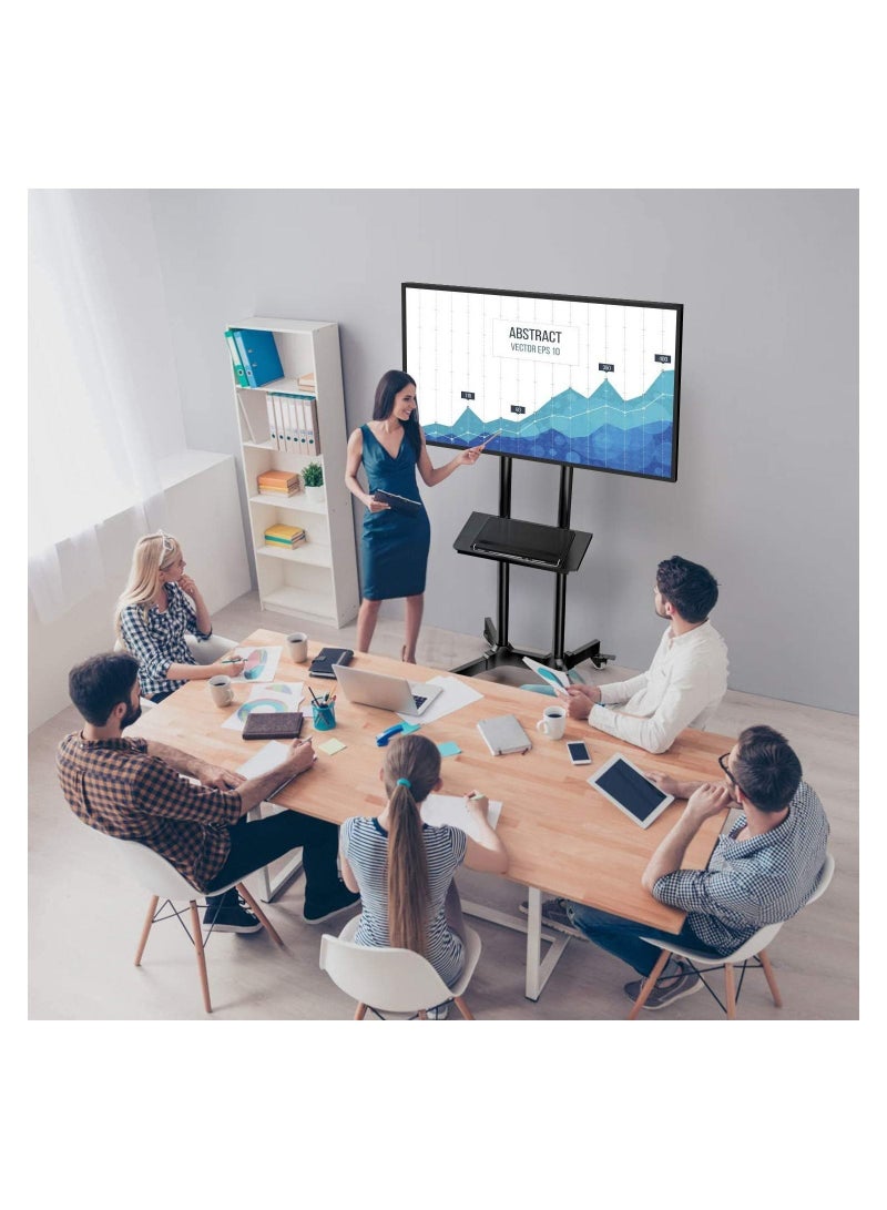 Mobile TV Cart with Wheels for 32-65 Inch LCD LED Plasma Flat Screen TVs- Height Adjustable Rolling TV Stand Hold up to 132 lbs- Floor Stand with Tray Max VESA 600x400mm - Image 2