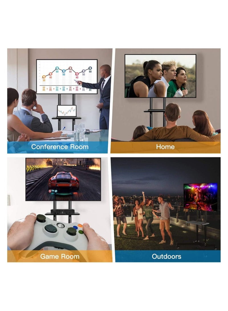 Mobile TV Cart with Wheels for 32-65 Inch LCD LED Plasma Flat Screen TVs- Height Adjustable Rolling TV Stand Hold up to 132 lbs- Floor Stand with Tray Max VESA 600x400mm - Image 5