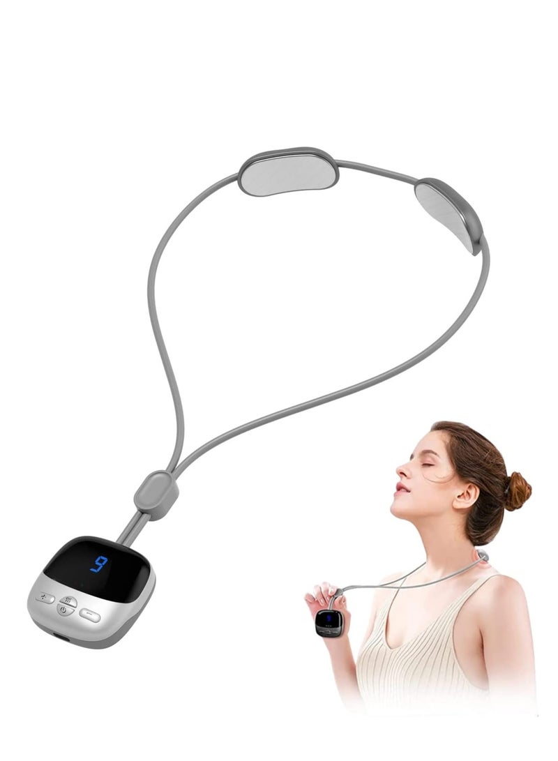 SYOSI Neck Massager with Heat, Rcool EMS Portable Lymphatic Relief Massager, Electric Pulse Cordless for Pain Relief, 4 Modes 9 Levels Deep Tissue Women Men Gift(Grey)  - Image 1