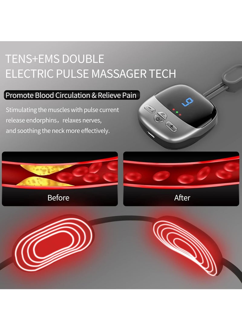 SYOSI Neck Massager with Heat, Rcool EMS Portable Lymphatic Relief Massager, Electric Pulse Cordless for Pain Relief, 4 Modes 9 Levels Deep Tissue Women Men Gift(Grey)  - Image 3