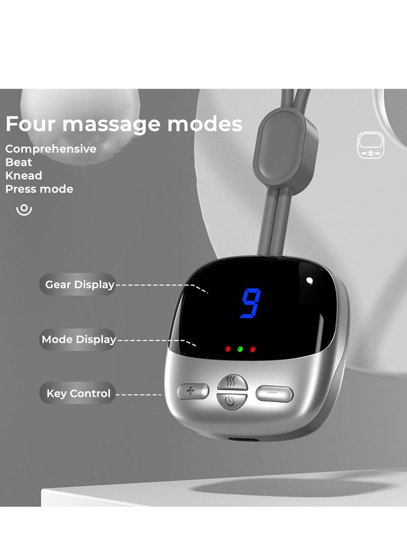 SYOSI Neck Massager with Heat, Rcool EMS Portable Lymphatic Relief Massager, Electric Pulse Cordless for Pain Relief, 4 Modes 9 Levels Deep Tissue Women Men Gift(Grey)  - Image 5