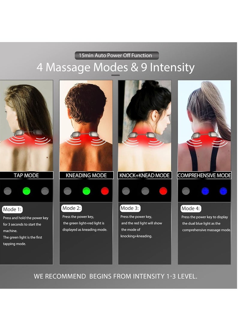 SYOSI Neck Massager with Heat, Rcool EMS Portable Lymphatic Relief Massager, Electric Pulse Cordless for Pain Relief, 4 Modes 9 Levels Deep Tissue Women Men Gift(Grey)  - Image 4