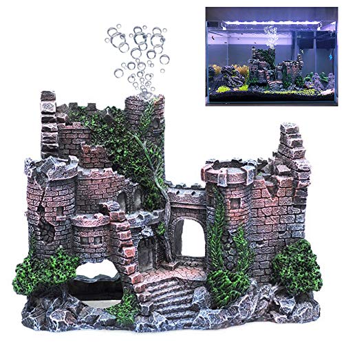 fazhongfa Aquarium Castle Air Bubbler Fish Tank Decorations for Betta Fish Ornament Small and Medium Fish Accessories Decor Betta House Toys Air Pump is Not Include - Image 1