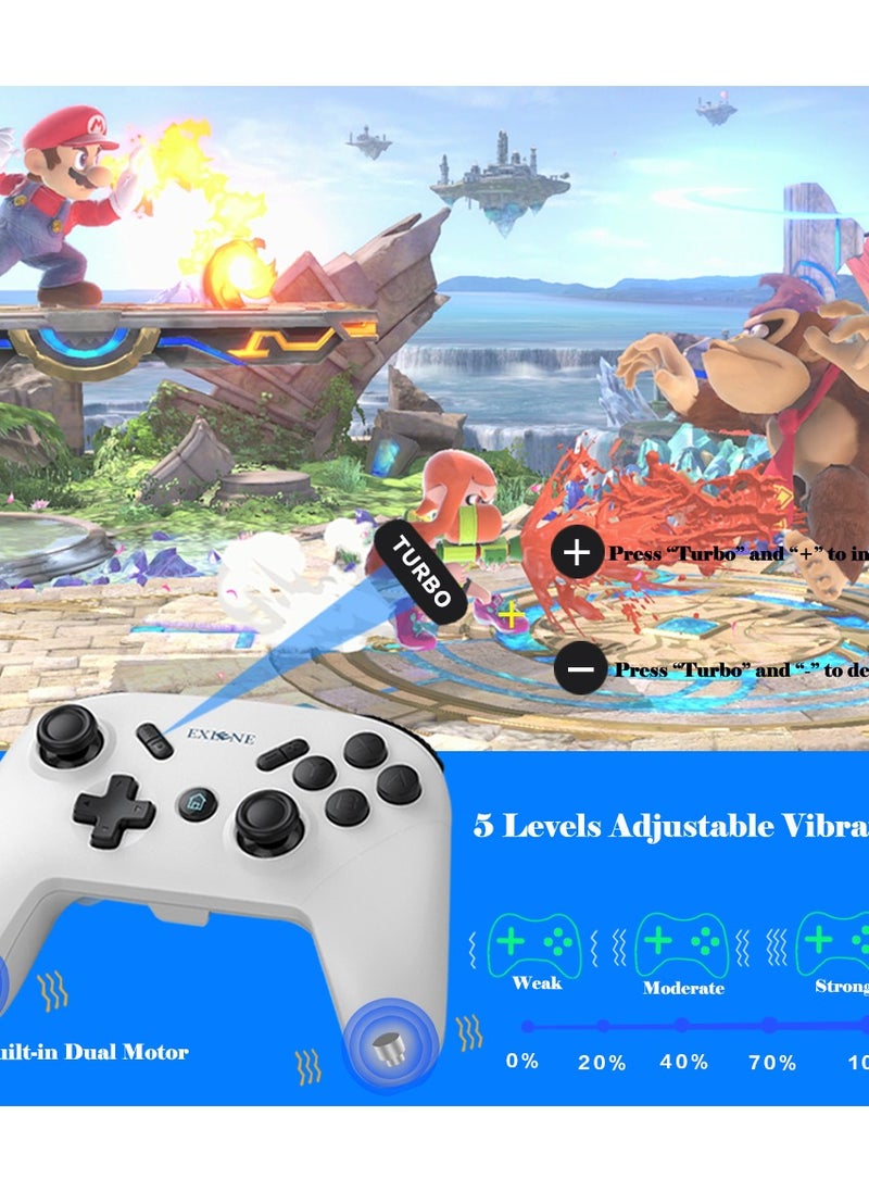 Exlene Wireless Switch Pro Controller for Nintendo Switch/Switch Lite/PC/IOS/Android/Steam, Wake Up, Adjustable Vibration  Turbo, Motion Control