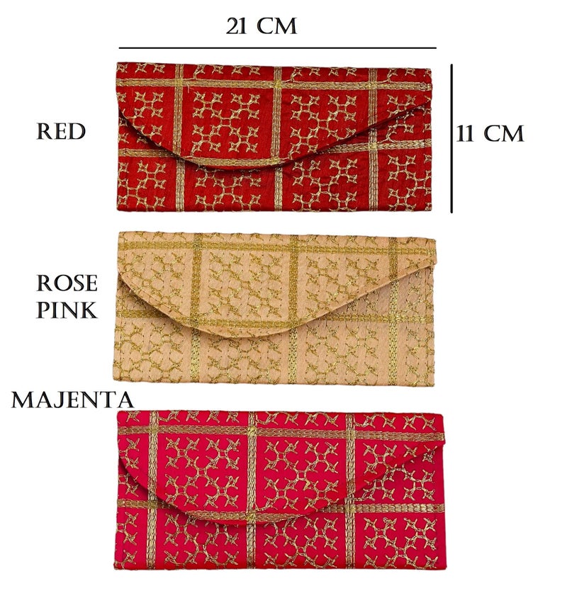 Krisah Pack of 3 Embroidered Cloth Gifting Shagun Envelopes for Cash Sagan Wedding, Birthday, Festivals, Engagement, Milni (Multi) - Image 3