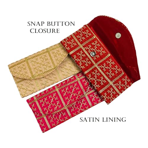 Krisah Pack of 3 Embroidered Cloth Gifting Shagun Envelopes for Cash Sagan Wedding, Birthday, Festivals, Engagement, Milni (Multi) - Image 4
