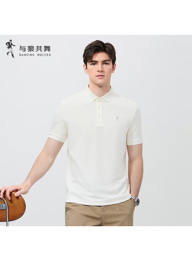 DANCING WOLVES Dancing With Wolves Instant Cooling Antibacterial Anti-mite Summer Men's Short Sleeve Polo Shirt 801 White L - Image 1