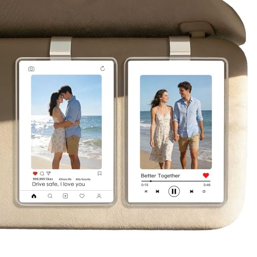 WCDHOR 2 x Custom Photo Car Visor Clip Personalized Gift For Him Anniversary Drive Safe Gift Car Photo Frame Couples Keepsake Unique Couples Family Christmas Gift 2 - Image 1