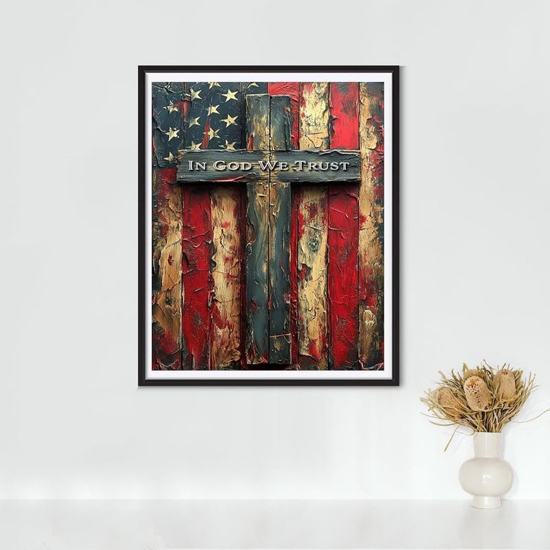 KTHOFCY 5D DIY Diamond Painting Kits for Adults, American Flag with Cross Full Drill Embroidery Cross Stitch Crystal Rhinestone Paintings Pictures Arts Wall Decor Painting Dots Kits 11.8X15.7inch - Image 2