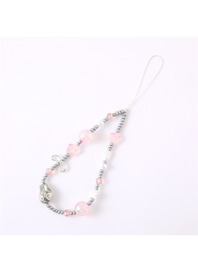 yongsheng 3pcs Creative Heart Pearl Butterfly Phone Chain Charm crack beads mobile phone chain, Beaded Phone Lanyard Wrist Strap Phone Charms Fixed Beads Pearl Chain  - Image 1