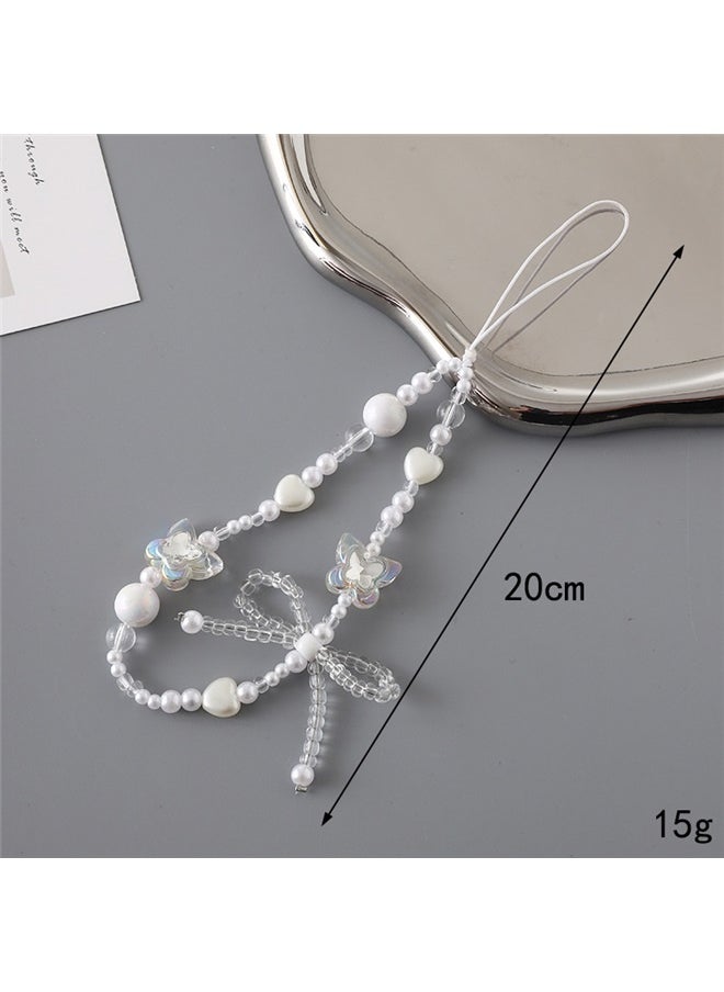 yongsheng 3pcs Creative Heart Pearl Butterfly Phone Chain Charm crack beads mobile phone chain, Beaded Phone Lanyard Wrist Strap Phone Charms Fixed Beads Pearl Chain  - Image 4