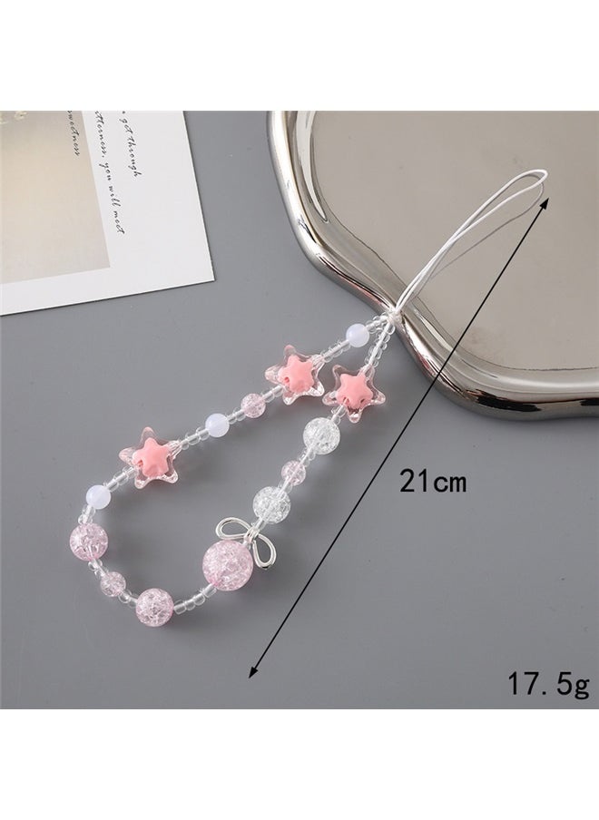 yongsheng 3pcs Creative Heart Pearl Butterfly Phone Chain Charm crack beads mobile phone chain, Beaded Phone Lanyard Wrist Strap Phone Charms Fixed Beads Pearl Chain  - Image 5