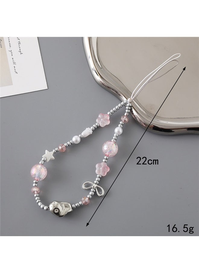 yongsheng 3pcs Creative Heart Pearl Butterfly Phone Chain Charm crack beads mobile phone chain, Beaded Phone Lanyard Wrist Strap Phone Charms Fixed Beads Pearl Chain  - Image 3