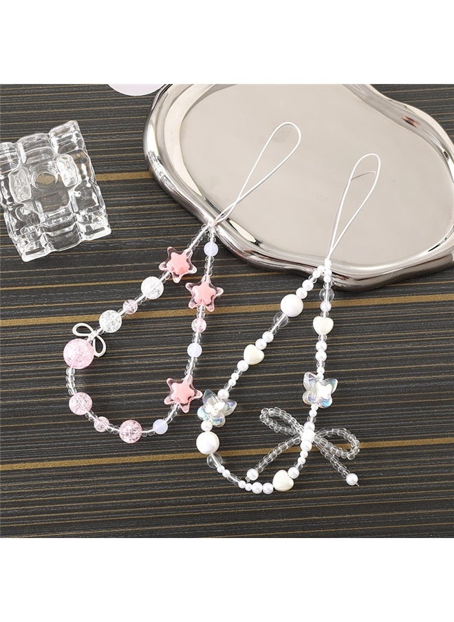 yongsheng 3pcs Creative Heart Pearl Butterfly Phone Chain Charm crack beads mobile phone chain, Beaded Phone Lanyard Wrist Strap Phone Charms Fixed Beads Pearl Chain  - Image 2