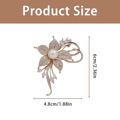 BharatBazaar Crystal Pearl Elegant Five-Petal Flower Brooch Pin for Women, Rhinestone Saree Brooch Pin for Women, Saree Pin for Pleats with Blouse and Wedding Attire - Image 2