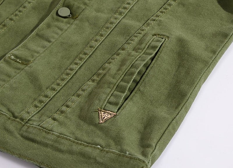 DSDZ Men`s Classic Slim Fit Motorcycle Denim Jacket Coat Green M(Asian 2XL) - Image 4